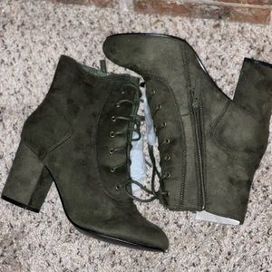 Suede olive green booties